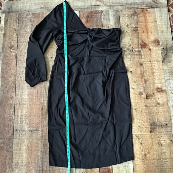 Plus Black Woven One Shoulder Midi Dress Size 16 PrettyLittleThing - Picture 3 of 9